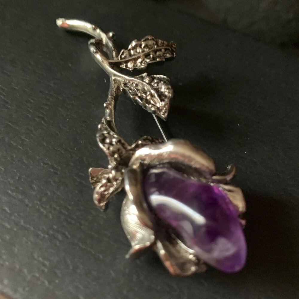 Amethyst Flower Brooch